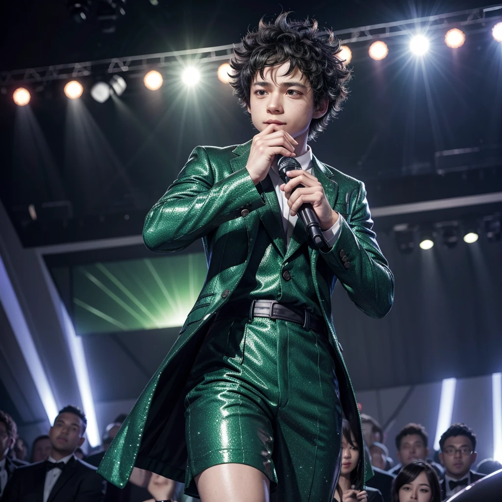 Izuku midoriya with microphone and elegant costume