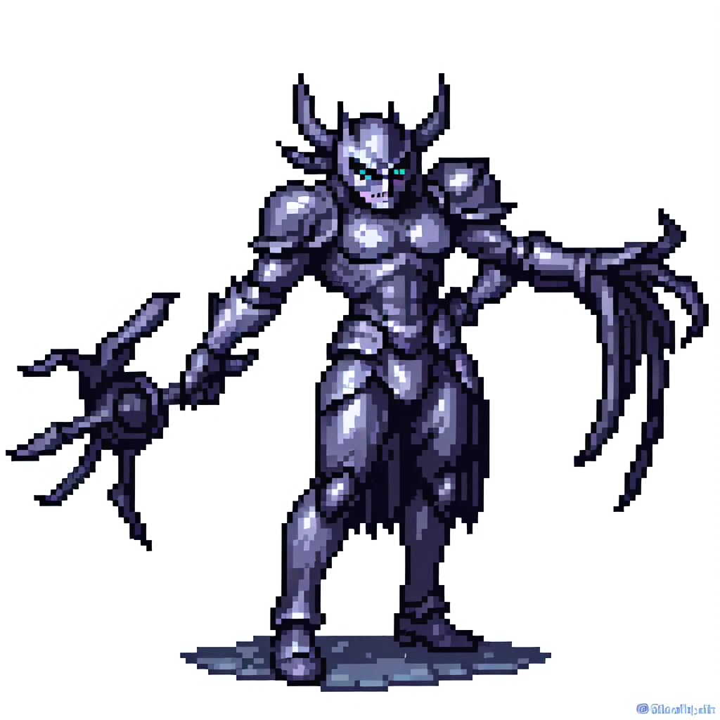Masterpiece, best quality, pixel art, 1 character, dark knight, strong appearance, wearing fantasy armor, full body, white background