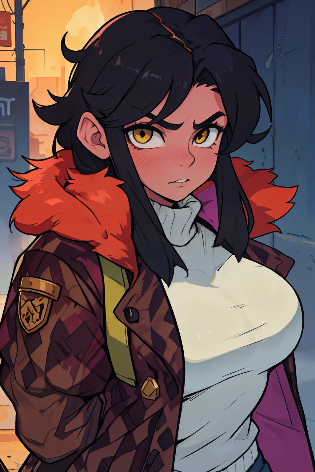 sad girl muscular girl large breasts yellow eyes black hair fur coat fur coat fur coat fur coat fur coat fur coat fur coat thick thick thick thick thick thick