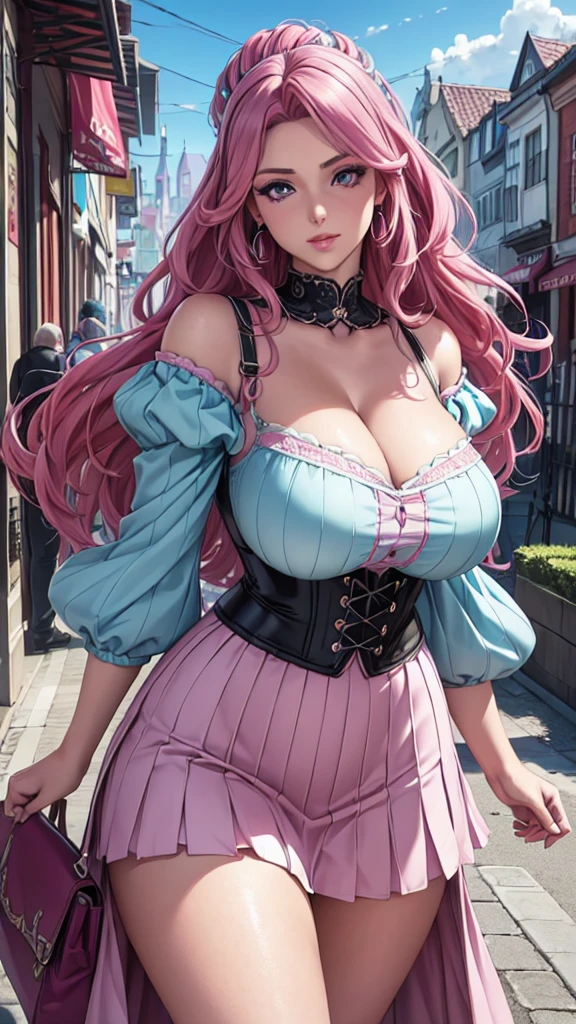 Saggy breasts,Mature Woman,Huge breasts, Huge breasts,alone,repair,((teasing)),eye shadow,lip,Glossy eyelashes,Pink Hair,Black Hair, ((Two-tone hair)),Earrings, Detailed decoration, oh,Half-eye,embroidery, corset, Suspender skirt, Frilled Skirt, Off-the-shoulder knit, Extra large size, Baggy clothes, lipニット, Puff sleeves, Long Hair, Curly Hair,From an angle,Dynamic Angle, throw,From above ,(Hand Focus),(((pastel colour))), Wide-angle,Walking around the city, bag,
, Big eyes, Fuller lips,Long eyelashes, (Highest quality,4K,8K,High resolution,masterpiece:1.2),Very detailed,(Realistic,photoRealistic,photo-Realistic:1.37), Intricate details, Vibrant colors, Dramatic lighting, Structure of the film, Anime-inspired art style,