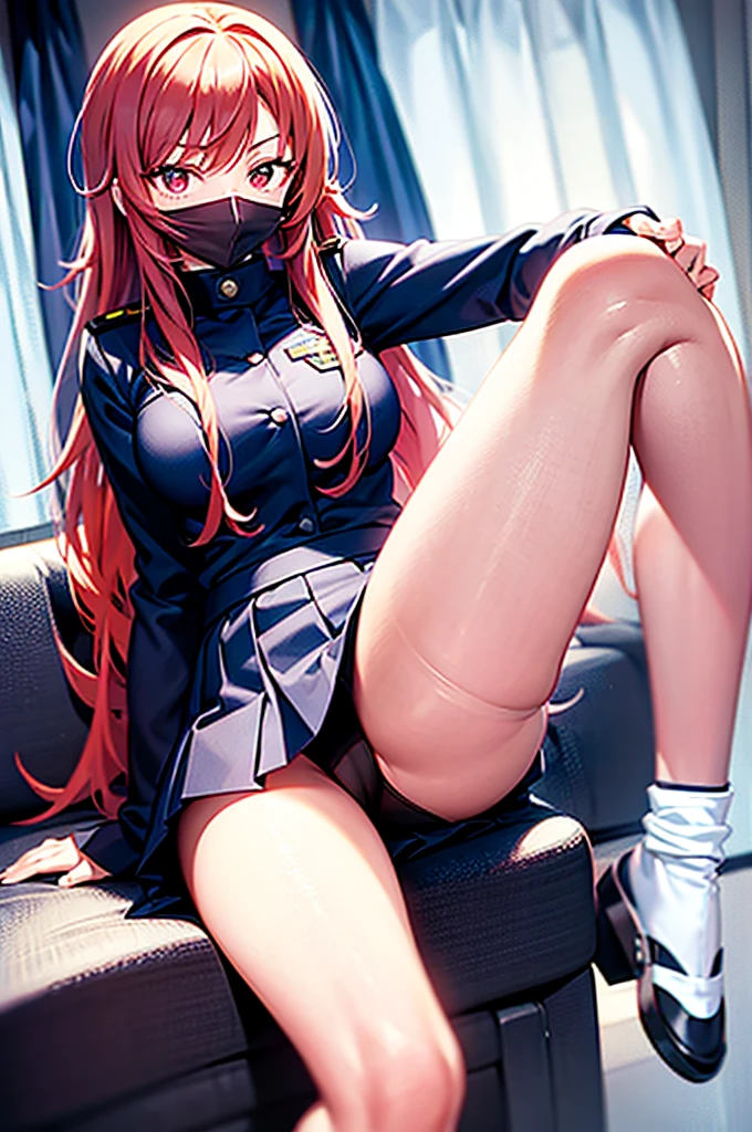Create an anime-like image in the My hero academia style, a pretty age girl with medium long natural cherry red hair, straight and with curtains bangs, 
Light brown eyes with eyelashes, half white skin, AND WITH THE UNIFORM OF THE ANIME MY HERO ACADEMY