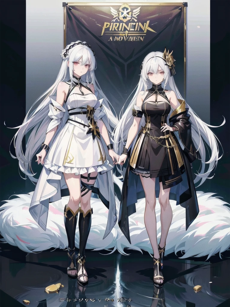 Anime characters with white hair and black dress with gold accents, Anime girl wearing black dress, Anime character design, detailed anime character art, Anime character art, Kushatt Krenz Key Art Women, pretty anime character design, best anime character design, high quality character design, from girls frontline, ( ( concept art of character ) ), trending on artstation pixiv