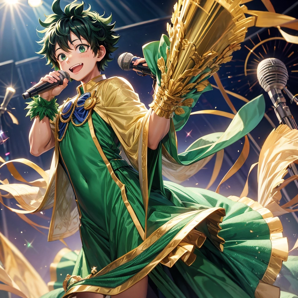 Izuku midoriya with microphone and elegant costume