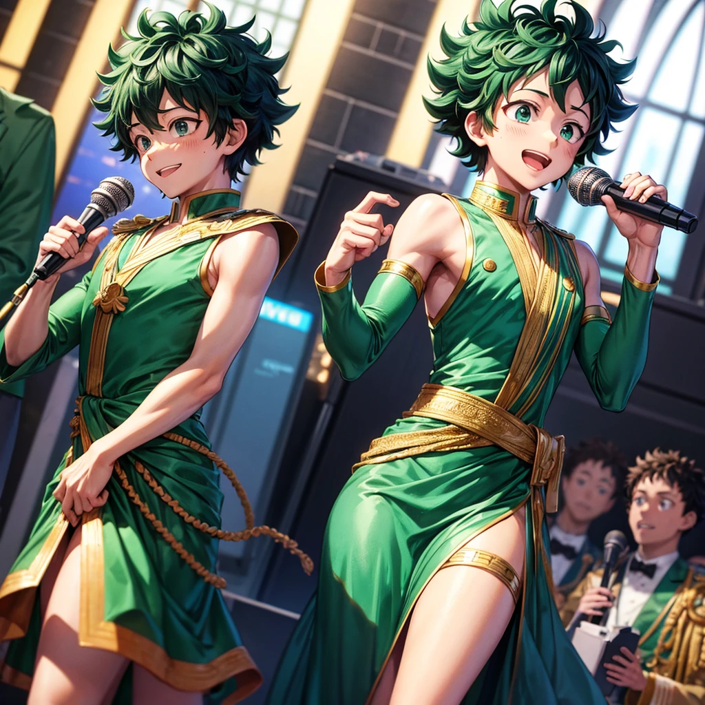 Izuku midoriya with microphone and elegant costume