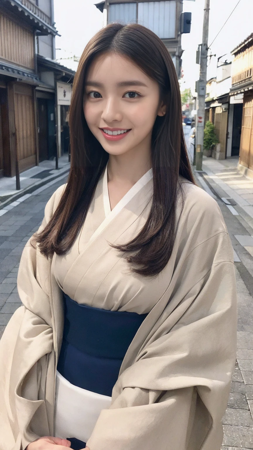 professional lighting,(Photoreal:1.4), (Top image quality:1.0), (超A high resolution:1.0), 8k, Raw photography, (masterpiece:0.2), (Pueros face_v1:0.5)、(highest quality Detail:1.2)、realistic、8k UHD、High resolution、(1 girl:1.2)、Super detailed、High quality textures、intricate details、detailed、Very detailed CG、High quality shadows、detailed Beautiful and delicate face、Beautiful details and delicate eyes、(symmetrical eyes:1.2),Depth of the bounds written、ray tracing,1 girl, japanese girl, (natural smile:1.4),cute, thin, Portrait of a beautiful Japanese woman wearing a kimono, Standing elegantly on a street corner in Kyoto. A kimono with bright traditional patterns, Hair decorated with an elegant and delicate hairpin, and a gentle expression. (Against the backdrop of the old streets of Kyoto:1.4)、soft light on a spring afternoon、adds tranquility to the scene. Rendered in a realistic style with great attention to detail, High resolution images.s ky porn, magic hour, (realistic:1.3), finely, quality, (table top:1.2), (realistic:1.2), (highest quality), (Complex details), dramatic, ray tracing, photograph, +roller