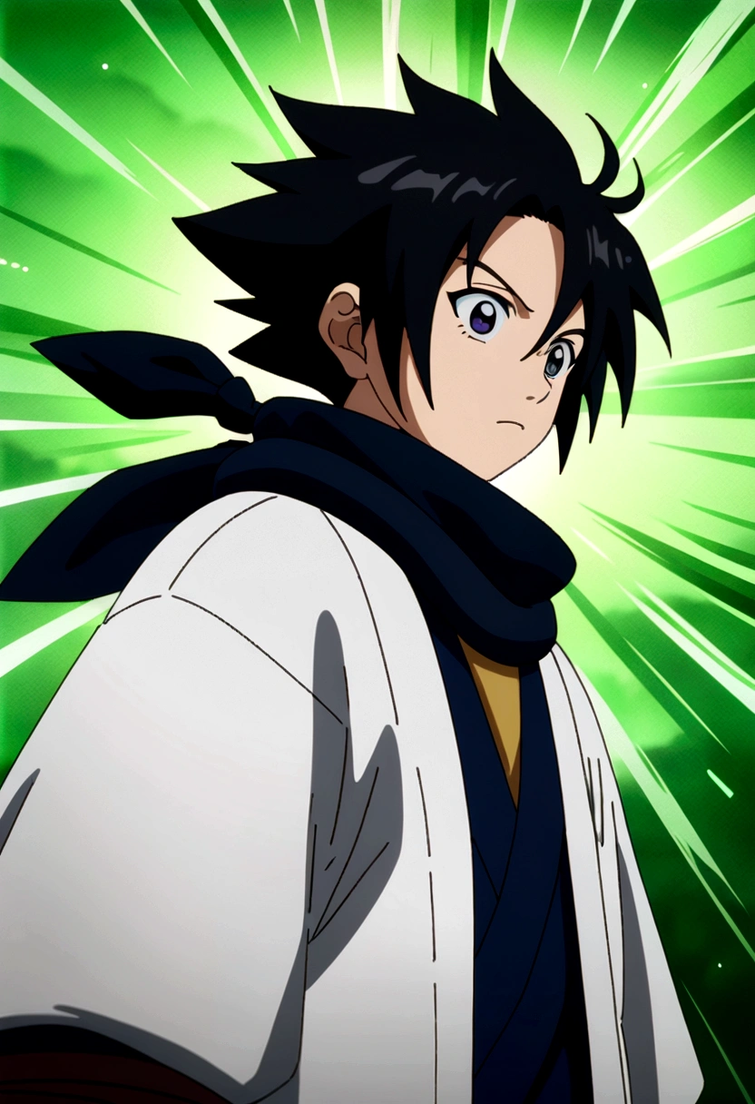 a close up of a person with black hair and a green light, badass anime 8 k, Jin from the Samurai Champloo anime series, anime style 4 k, anime wallpaper 4 k, anime wallpaper 4k, kakashi, 4k anime wallpaper, anime wallaper, hd anime wallaper, naruto artstyle, anime epic artwork, 4 k manga wallpaper