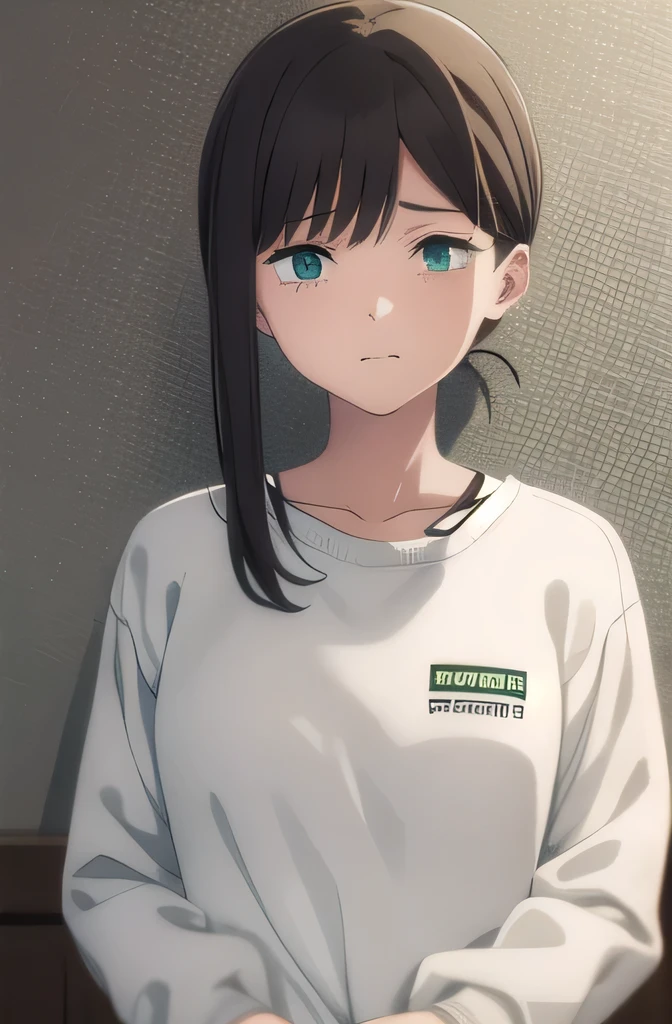 green eyed girl. Student with white sweatshirt