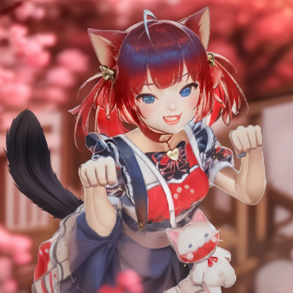 Lean short ribs、live-action、Red Hair、Cat ear、Twin tails、最high quality, (masterpiece:1.2), Very detailed, Are standing, Cat ear, One girl, alone, Looking at the audience, Mouth closed, smile, From above, blue eyes, Red hair, Twin tails , hair ornaments, Tie your hair up, beautiful, beautiful woman, Perfect body, Perfect breasts, wear Kimono, Wear earrings, wear the watch, In the garden, Cherry tree, Traditional Japanese house, Looking at the audience, a smile, realism, masterpiece, Skin Texture, Very detailed, High detail, high quality, 最high quality, 1080P, 16K