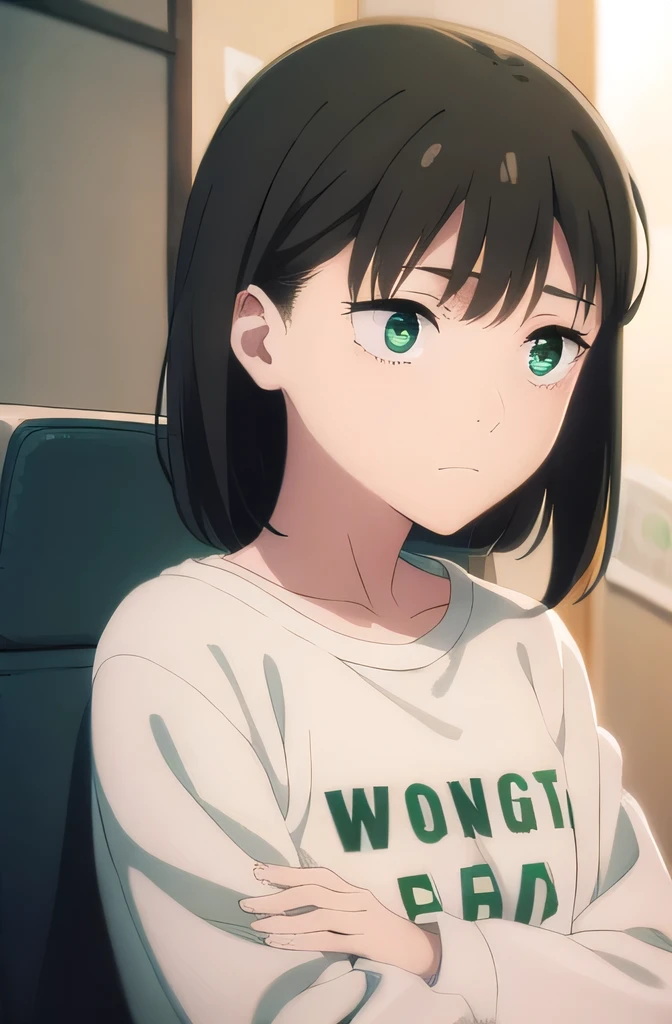 green eyed girl. Student with white sweatshirt