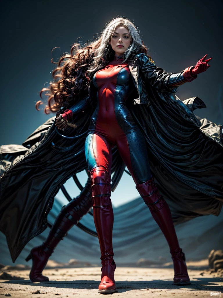 Olivia Wilde、masterpiece、High quality 4K、villain (X-Men)、Gothic Girl、Sculpted Body Gothic Makeup、Black jacket、Red and blue bodysuit、masterpiece、Highest quality、Cowboy Shots、One personの女の子、One person、Technology Military Bodysuit、fringe