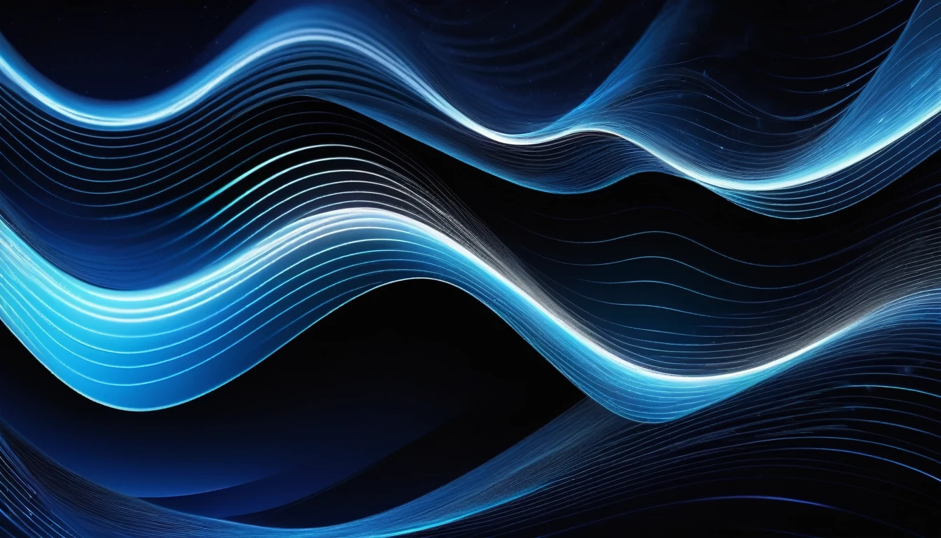 Scientific style abstract background, Blue background, Black and white waves, glowing, 8k wallpaper, (masterpiece, best quality: 1.3), technological particles, and a sense of technology,