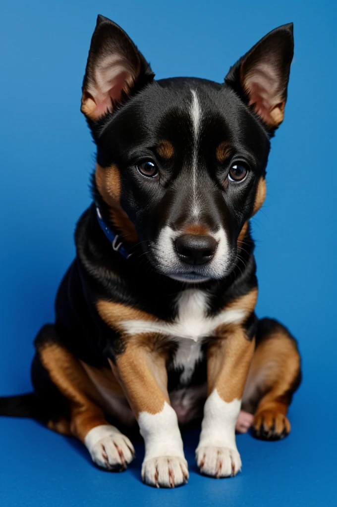 Perro Doverman pincher, little, negro, blue background