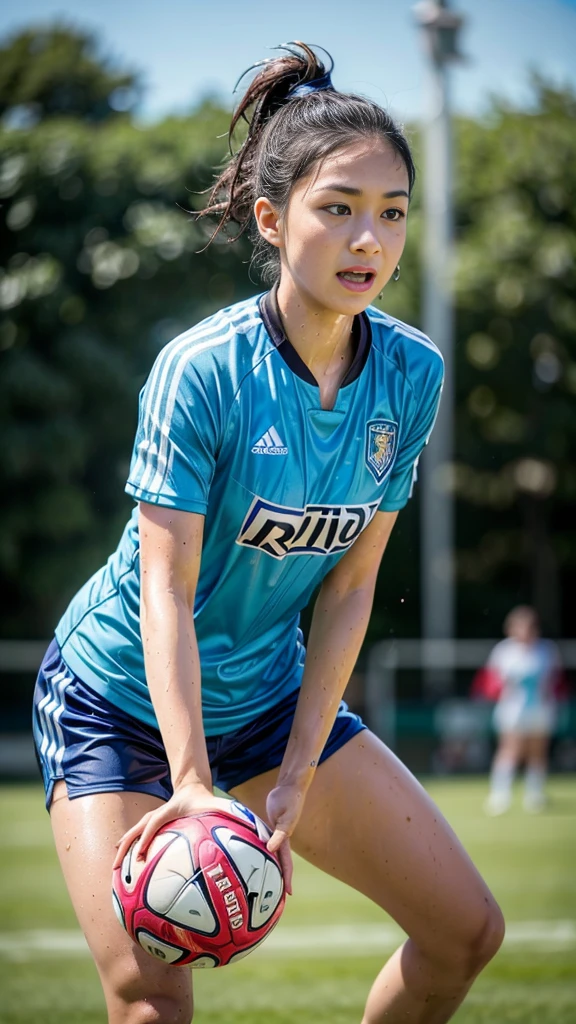 (Highest quality, High resolution:1.2, Super detailed, Realistic:1.37), Vibrant colors, Dynamic Lighting, Wet day, 2 girls, play soccer, Wet Hair, Concentration, Splash, Action Shots, Grass blotches, Muddy ground, Wet turf, Decide, Fast-paced games, Athletic physique, Shiny soccer ball, Wet Uniform, raindrop, Blurred motion, Focus on the ball, Intense competition, Skillful dribbling, Energetic play, Teamwork, powerful shoots, Wet pitch, Passionate sports, Fierce Decide, Humid atmosphere, Fluid movement, emotional expression, Difficult conditions, Dramatic lighting, Women's Sports, Avid athletes, Exciting Games, endure, Excited state, Speed and agility, Energetic play, 濡れたSplash