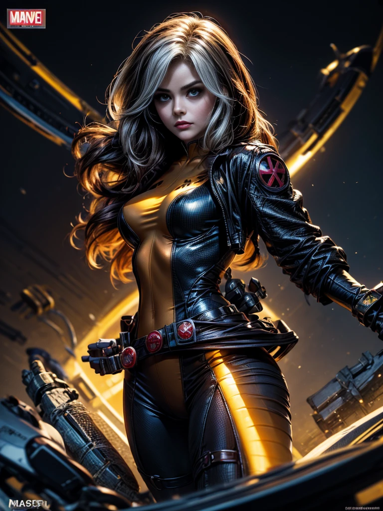 Jenna Louise Coleman、masterpiece、High quality 4K、villain (X-Men)、Gothic Girl、Sculpted Body Gothic Makeup、Black jacket、Red and blue bodysuit、masterpiece、Highest quality、Cowboy Shots、One personの女の子、One person、Technology Military Bodysuit、fringe