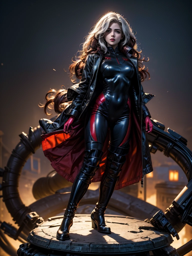 Jennifer Love Hewitt、masterpiece、High quality 4K、villain (X-Men)、Gothic Girl、Sculpted Body Gothic Makeup、Black jacket、Red and blue bodysuit、masterpiece、Highest quality、Cowboy Shots、One personの女の子、One person、Technology Military Bodysuit、fringe
