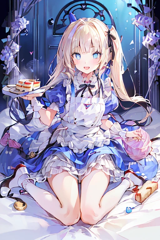 (perky chest:1.2), (pointed chest:1.2),(((Black Tunic:1.3))),(((cakes and bread in the basket),Cute and beautiful girl,Cute round face,Cute smile,with blush cheeks,Red Lip,a girl 17 years old, nsfw:1.2, beautiful body:1.3), shinny skin, BREAK, ((alice in the wonderland:1.3, cute, kawaii, lovely, funny, a girl falling down from sky:1.3, girl flying in sky:1.4, girl floating in air:1.5, rolling upskirt by wind:1.6, (with sparkling eyes and a contagious smile),open mouth, Looking at Viewer, surprised, putting hands on crotch over the skirts:1.5)), BREAK, ((floating things as follows:1.3, PlayingCards, Trump, tea cup, tea pot, tea spoons, pocket watch:1.3, lip sticks, candies:1.2, cookies, jam bottles, classical door_keys)), ((long purply_Blue dress :1.5, wearing long flaired skirt:1.3, the skirt is blowing:1.3, cute pink Apron, black stockingedium long platinum-blonde hair:1.2, twin tail hair:1.6, tied hair with a large ribbon), (Blue eyes, bright pupils with highlights, detailed eyes), (lying down on your back:0.7, spreading legs with rising up straight:0.7), sexy posture, fantastic colorful art, (fantasy art:1.2, wondered images), ((correct anatomy:1.5, perfect anatomy:1.3, correct hand, small foot:1.2)),
