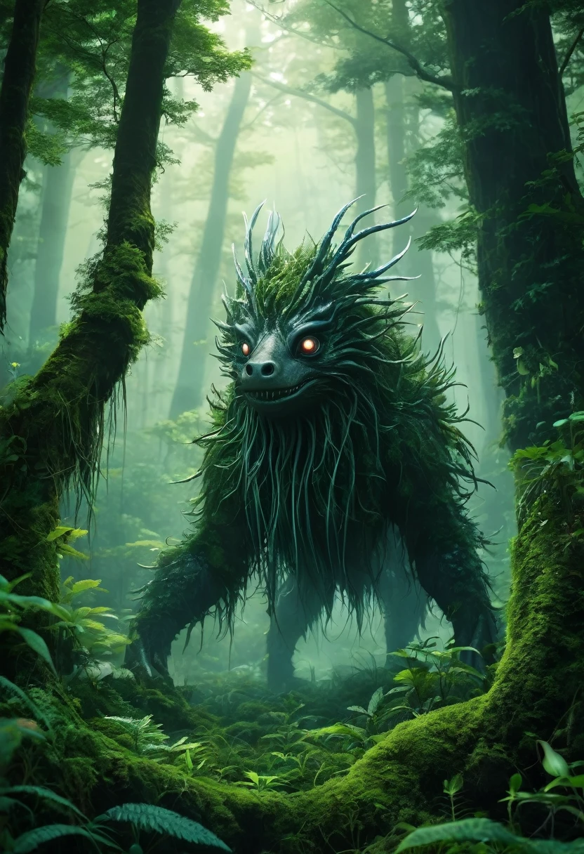 Fictional Unidentified Creatures in the Deep Forest。That's horrible。feel ill。high resolution。delicately。Attack。