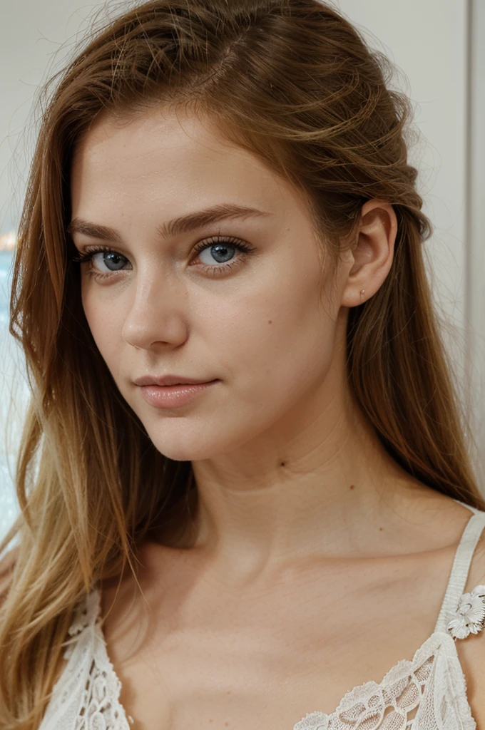 femme de 20ans au cheveux blond, magnifique, réaliste, 1m70, yeux bleu, tache de rousseur
