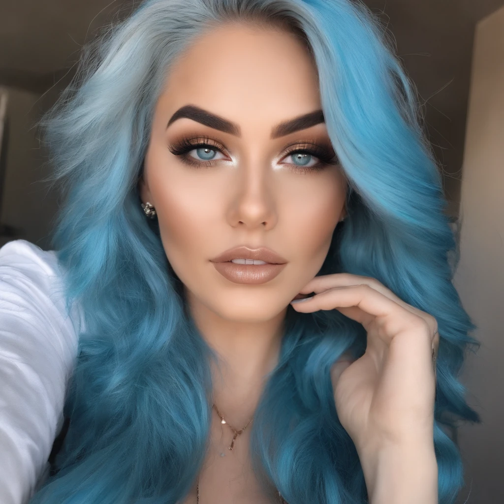 29-year-old influencer girl with blue hair and eyes .. in sensual poses