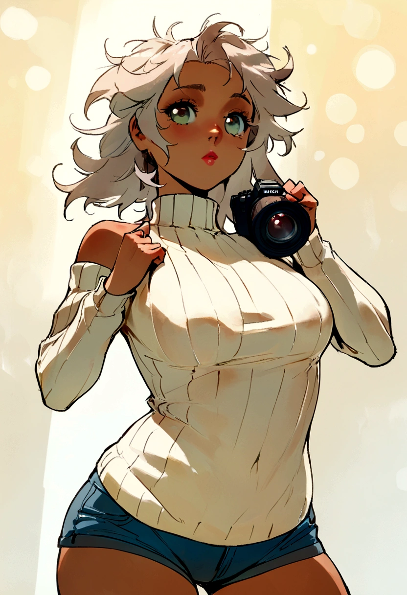(), big fit ass ,(work of art), best qualityer, extremely detaild, (water colour), blossom, Delicate and gorgeous, illustration, (from low),(1 girl:1.4), (standing alone:1.2), seios big fit asss, (ribbed sweater:1.3), ombro to ombro sweater, (short shorts:1.2), bared shoulders, (below the chest), ((darkskin:0.8)), gorgeous eyes, (disheveled hair ), fot, over shoulder shot, por Alex Maleev, proffesional, Canon Camera, Nikon Camera, Spitz, bokeh, Studio quality, Fish-eye lens, by Robert Capa ,