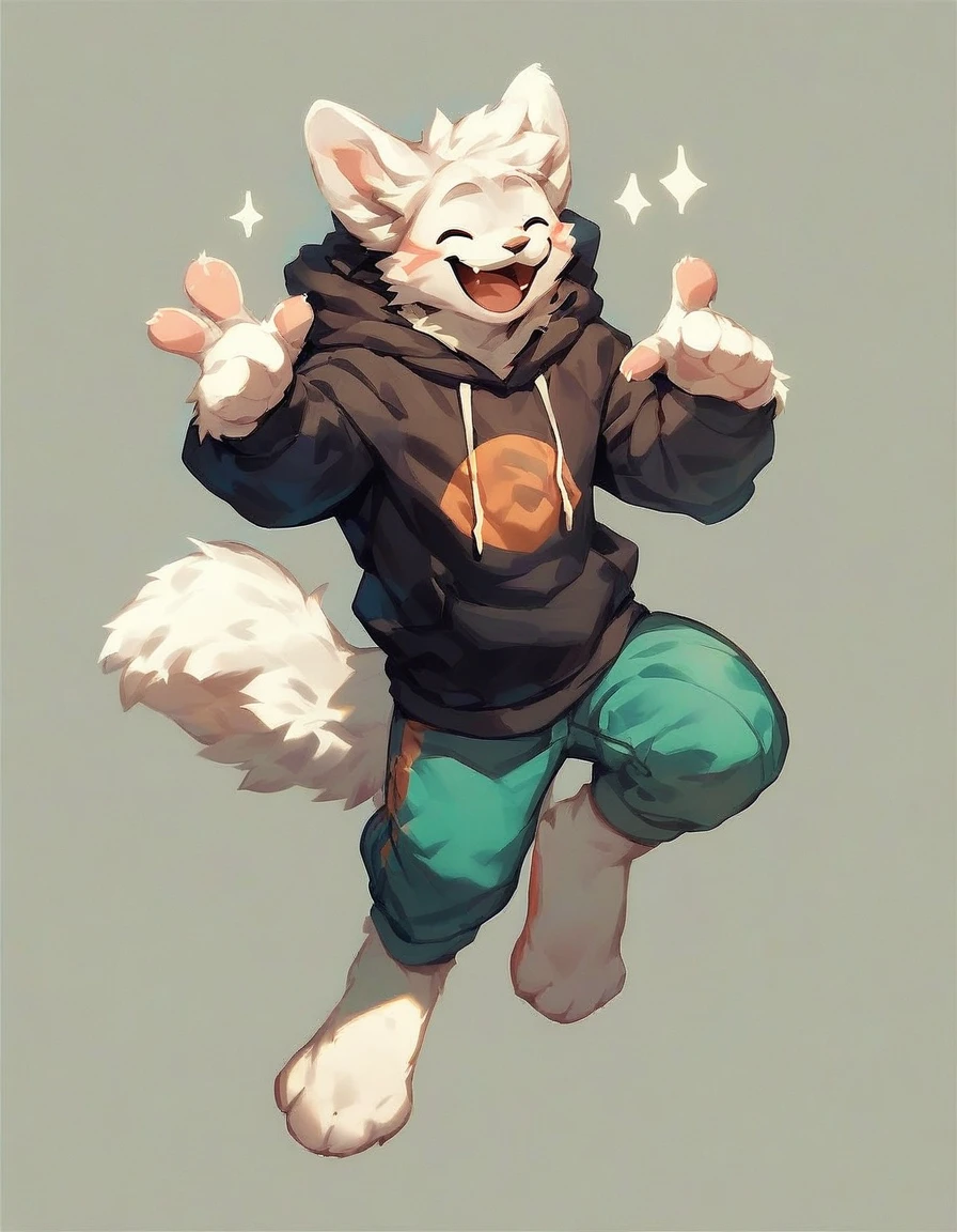 score_9,score_8_up,score_7_up,score_6_up,score_5_up,score_4_up, solo anthro furry, boykisserfur, male, white fur, white ears, happy, hoodie, full body, 3 mouth