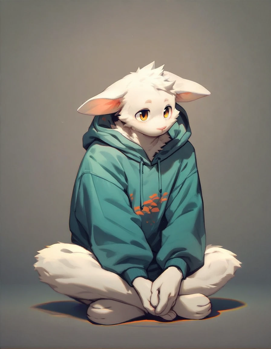 score_9,score_8_up,score_7_up,score_6_up,score_5_up,score_4_up, solo anthro furry, boykisserfur, male, white fur, white ears, neutral, hoodie, full body, shortless, 3 mouth