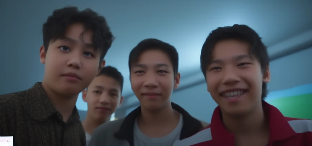 There are two 17 year old boys with black hair, yellow eyes, they are talking while walking through the streets of a town.