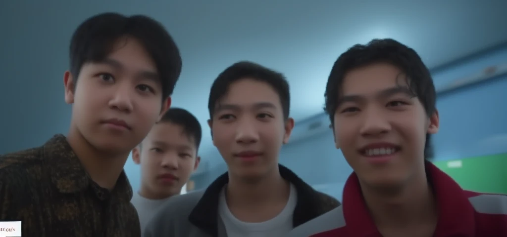 There are two 17 year old boys with black hair, yellow eyes, they are talking while walking through the streets of a town.