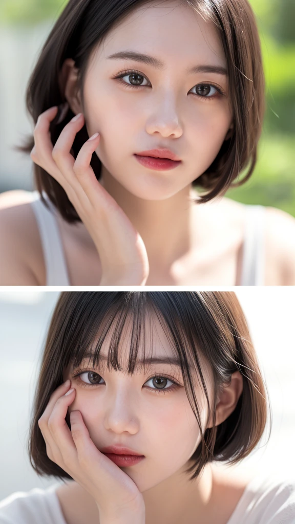 (((Ultra-high resolution、close、Cute Japanese Woman)))、顔のUltra-high resolutionクローズアップ画像を作成してください。
Long, straight black hair frames her face。
So that every single hair is clearly visible、Depicts subtle color changes depending on the amount of light hitting the subject。
The skin is white and smooth、Has a natural glow。
Fine skin texture、Representing the fine details of pores。
amountや頬に薄い赤みがある部分を詳細に。
The eyes are almond-shaped and dark brown.。
Fine details of the iris、Depicts color gradations and patterns。
Long, natural-looking eyelashes, each and every one visible。
Well-groomed eyebrows、indivual々The hair is clearly visible。
Light reflects off into the eyes、Create small highlights。
noseは繊細で、nose孔の細かいディテールがある。
Lips are plump and naturally pink。
Depicts the fine lines and soft curves of the lips。
Shiny、Accentuate the shape。
Detailed depiction of lip texture。
Particular attention to the depiction of light and shadow。
Soft natural light gently illuminates the face from the front。
amount、nose、Creates a subtle glow on the cheeks。
Shadows are cast softly along the contours of the face、cheekbone、Jaw Curve、noseの側面を強調。
The gloss of her lips reflects the light faintly.、Emphasizes plump texture。
The shadow of the hair adds depth and dimension.、indivual々The hair shines in the light。
The background is simple and blurred.、Focus on the face。
In the highest quality、Representing the utmost detail。
Negative prompts:

Noisy Images、Low resolution、Avoid blurry detaily hair is messy、Avoid unnatural hair textures。
Skin is unnaturally smooth、Avoid overly processed skin images。
Pores are invisible、Avoid products that have lost their skin texture。
Flat iris、Avoid those that lack detailed information。
short lashes、Avoid unnaturally thin eyebrows。
Light reflects off into the eyesていない、Avoid those with expressionless eyes。
noseのディテールが欠けているものは避ける。
Dry lips、Avoid unnatural colors。
Lip texture is not visible、Avoid non-shiny items。
Poor balance of light and shadow、Avoid evenly lit faces。
amount、nose、Avoid products that don&#39;t have a glow on your cheeks.。
cheekboneやJaw Curveが強調されていないものは避ける。
The shadow of the hair is shallow、Avoid things that lack volume。
The background is complicated、Avoid images where the face is not in focus。