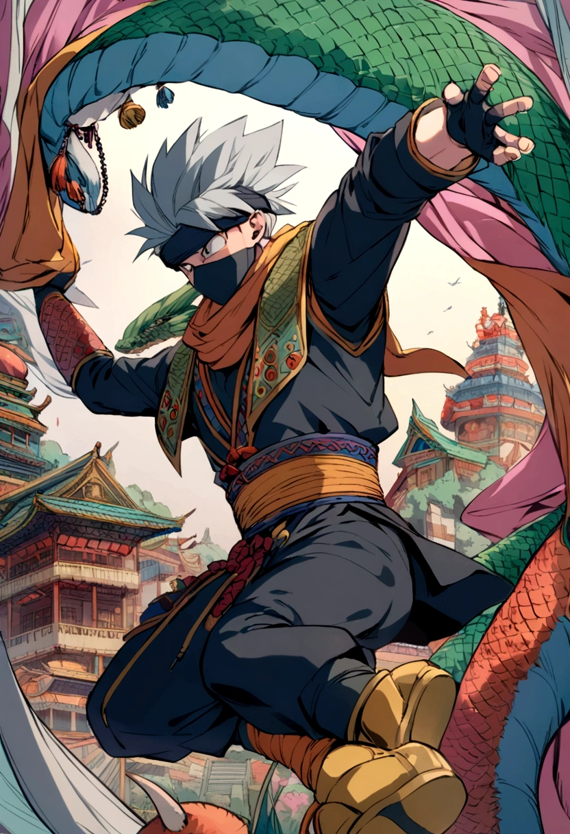 Kakashi with dragon ball style throwing a chidori