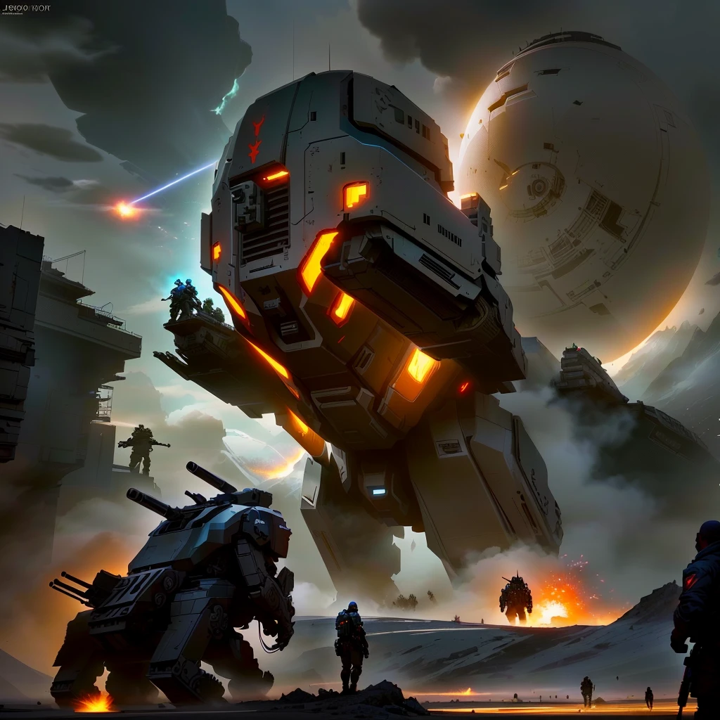 a group of soldiers and a giant robot shooting a (Huge Kaiju), fps game concept art, epic fantasy sci fi illustration, sergey kolesov concept art, jessica rossier fantasy art, concept art 4 k, concept art 4k, epic digital concept art, concept art wallpaper 4k, futuristic tank is on fire, concept art for a video game