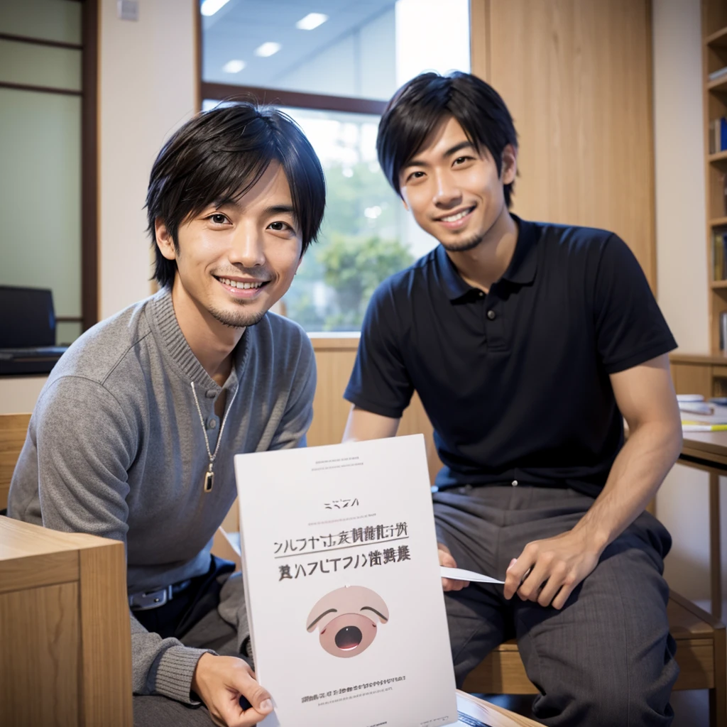 A Japanese male researcher is smiling and looking at me, Study