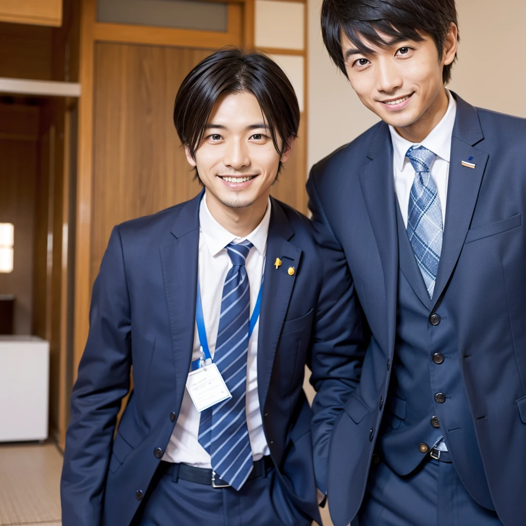 A Japanese male researcher is smiling and looking at me, Study, suit