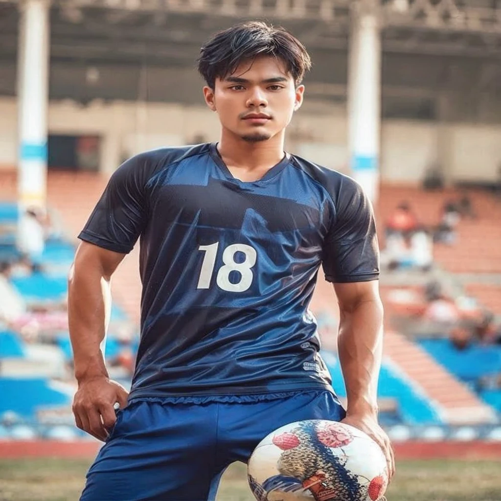 Southeast Asian men with round faces, black eyes, staring at the viewer, morning sun, ((face details)), Double eyelids, realistic, Masterpiece, Highest quality, lens flare, shade, [[Chromatic aberration, digital painting, 8K, 45,000,000,000 pixels,, t-shirt,black eyes,abdominal muscles, The body is beautiful and strong., (digital painting, HDR, high contrast