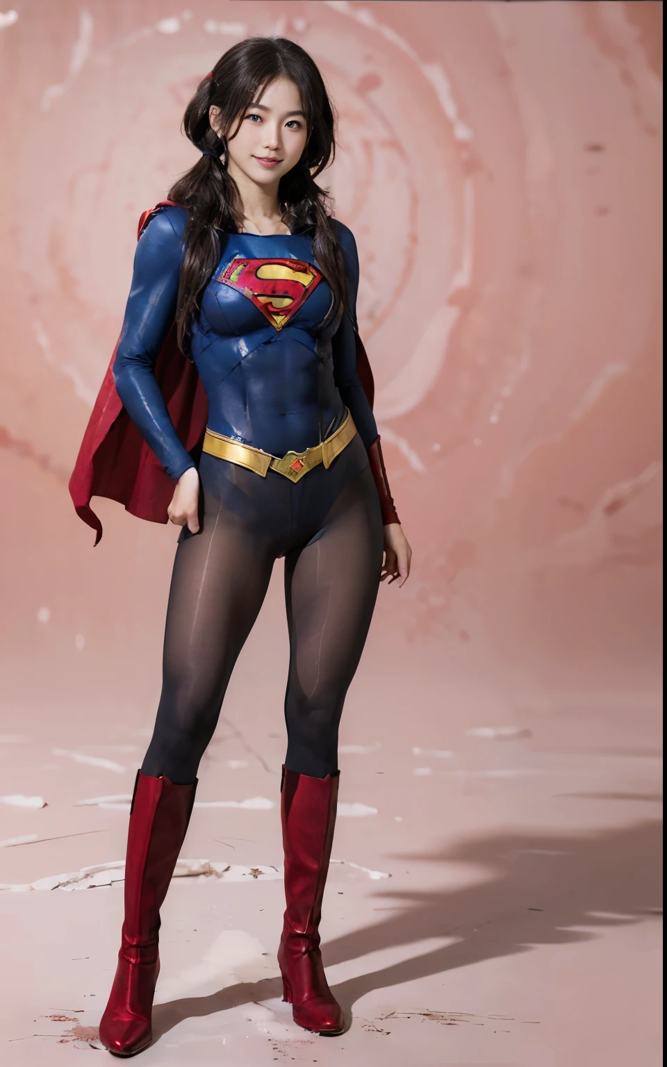 No background、(((Sweating profusely))).(((Beautiful legs in black tights.)))、(((Legally express the beauty of your smile)))、((((Make the most of your original images)))、(((体にぴったりフィットするSupergirl Costume)))、(((Supergirl Costume)))、(((short and beautiful hair)))、(((suffering)))、(((Please wear black tights....、Wear red boots)))、((Best image quality、8k))、((Highest quality、8k、masterpiece:1.3))、(((Preserve background )))、Sharp focus:1.2、Beautiful woman with perfect figure:1.4、Slim Abs:1.2、Wet body:1.5、Highly detailed face and skin texture、8k