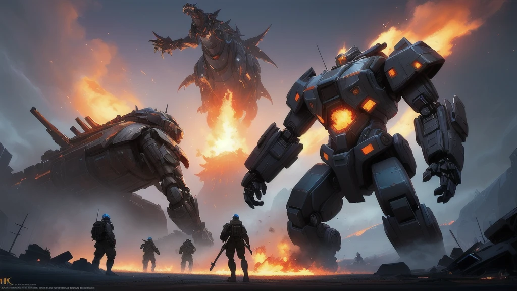 Ruins of a ruined city, a group of mecha beasts tide, tearing biting, fighting pictures