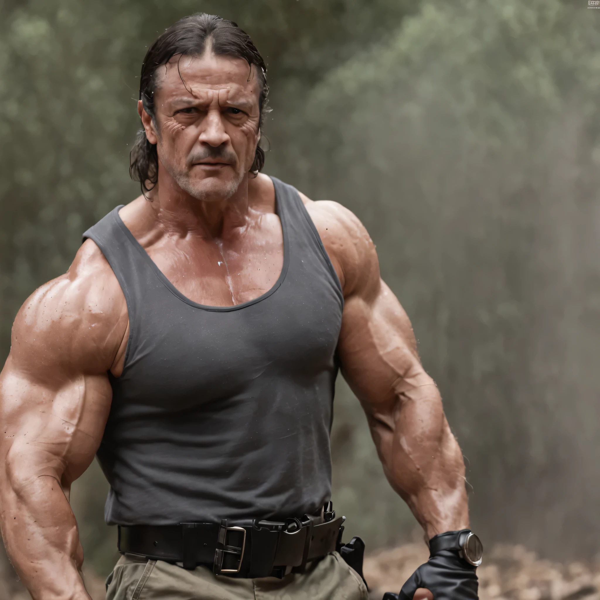 rambo, Ralph Jones, guerrilla, bandana, giant biceps, cenário de karo, panzer, tiros, silver-haired, fire, bloodstains, Sylvester Stalone, Em geral, bazooka, muscled body, museum body, torn open, abdomem torn open, Absurd Biceps, waistcoat, oculos de sol, robust zeus, but mark, militar, ramon razor, Funeral director, black leagwear, karo, undoing, Kevin Nash, triple h