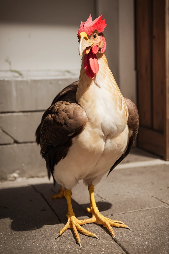 Photo of a chicken with a dinosaur face