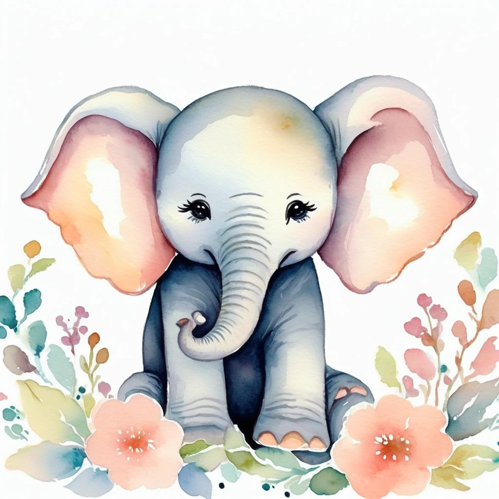 dreamy baby elephant watercolor