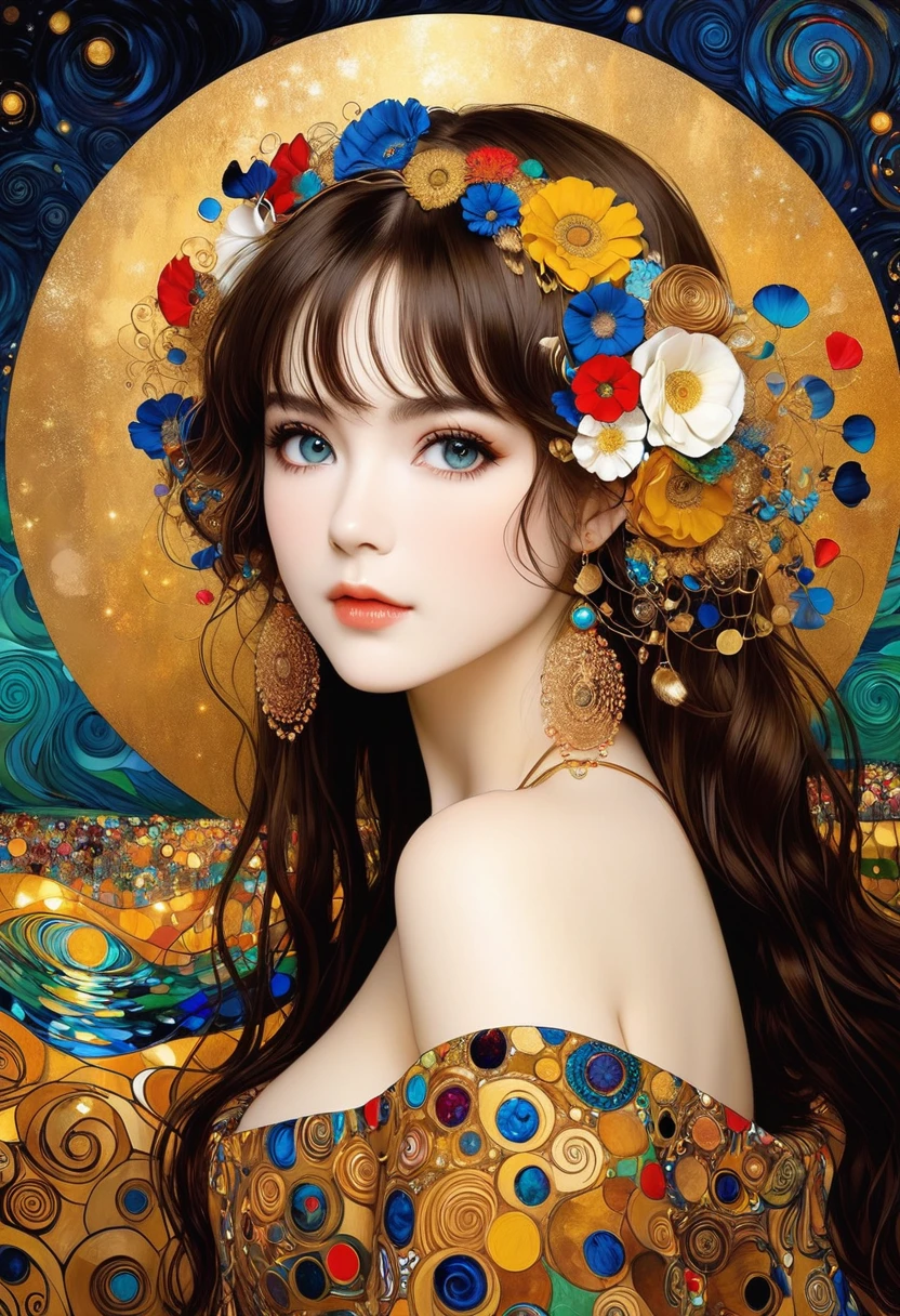 Album Cover Art. seaart ai imagination seaart extremely creative，And all your knowledge. Creation of Gustav Klimt《Beautiful woman masterpiece》