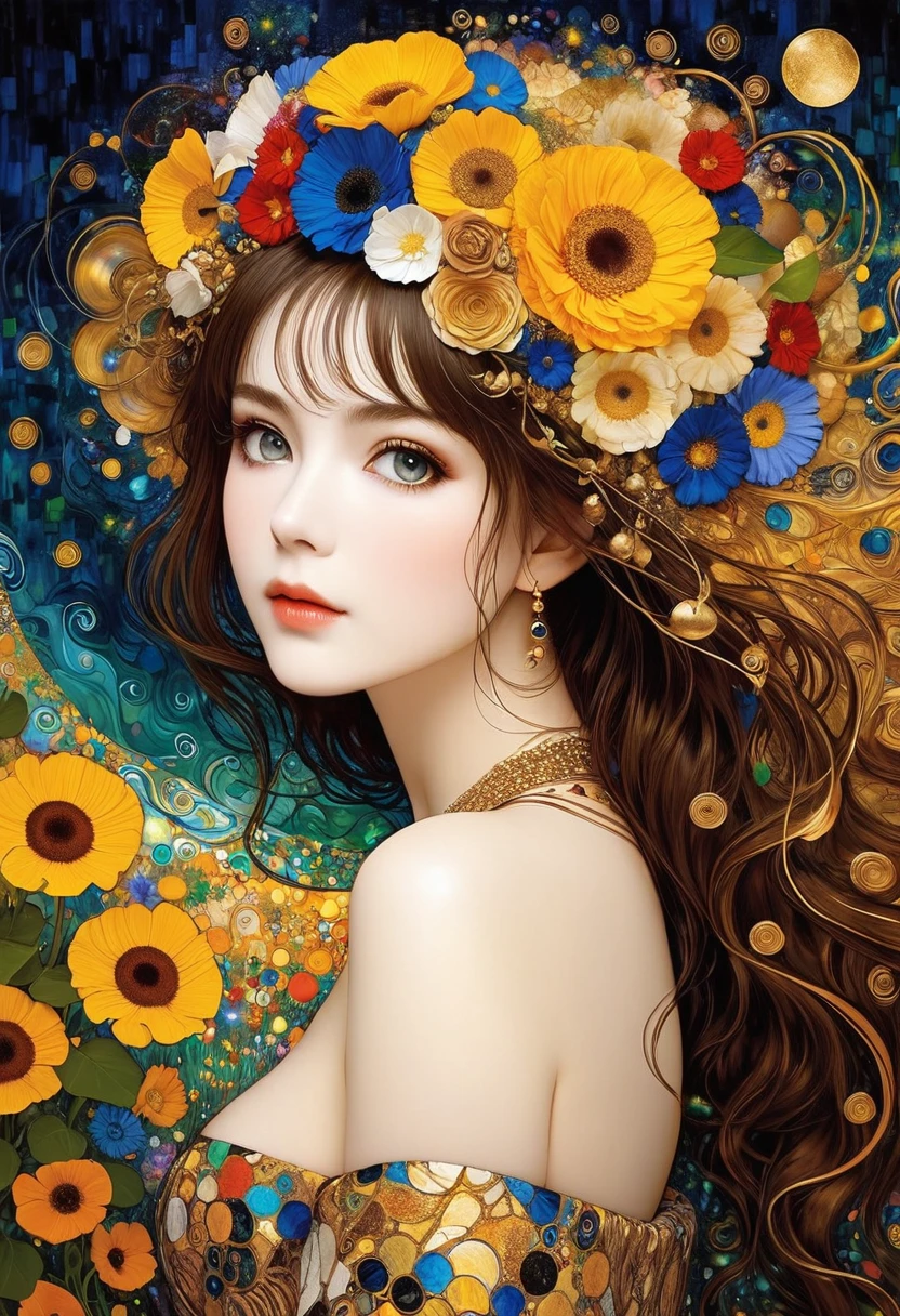 Album Cover Art. seaart ai imagination seaart extremely creative，And all your knowledge. Creation of Gustav Klimt《Beautiful woman masterpiece》