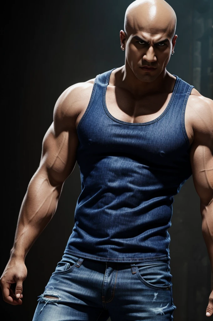 Quan Chi wearing tank top and jeans