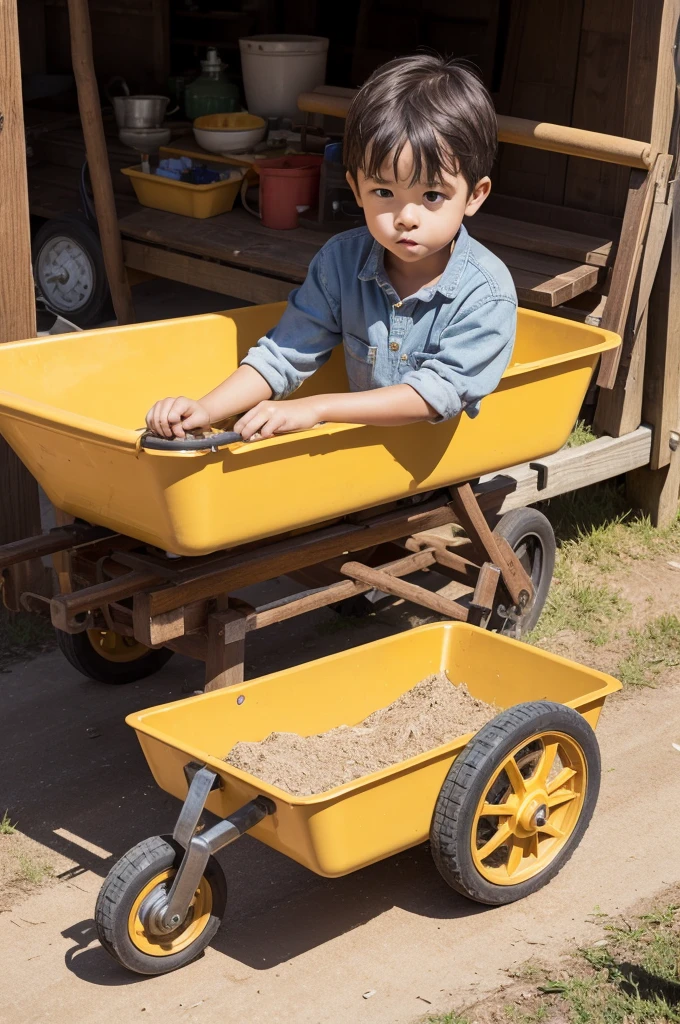 Make an improved wheelbarrow so that the wheels work like train wheels 