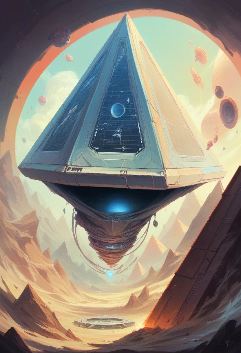 a futuristic alien spacecraft entering a secret lunar base, pyramids, portal, planet earth in the background, minimalist, realistic art