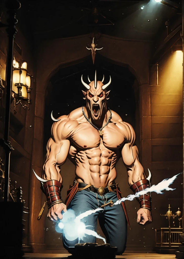 a muscular monster dueling in an arena
