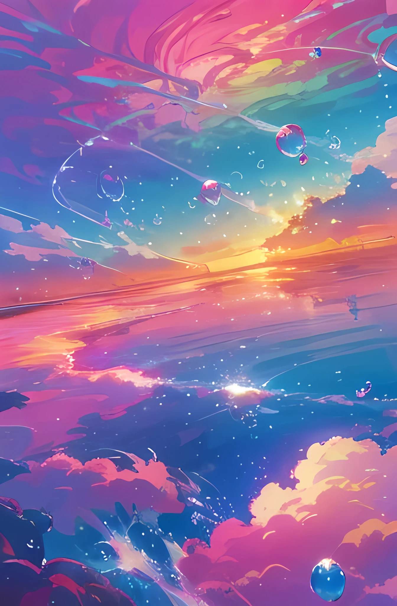 bubbly scenery, colorful anime movie background, floating bubbles, escaping air bubbles, anime background art, dreamy psychedelic anime, beautiful anime scene, beautiful anime scenery, anime background, bubbly underwater scenery, bubbles in the air