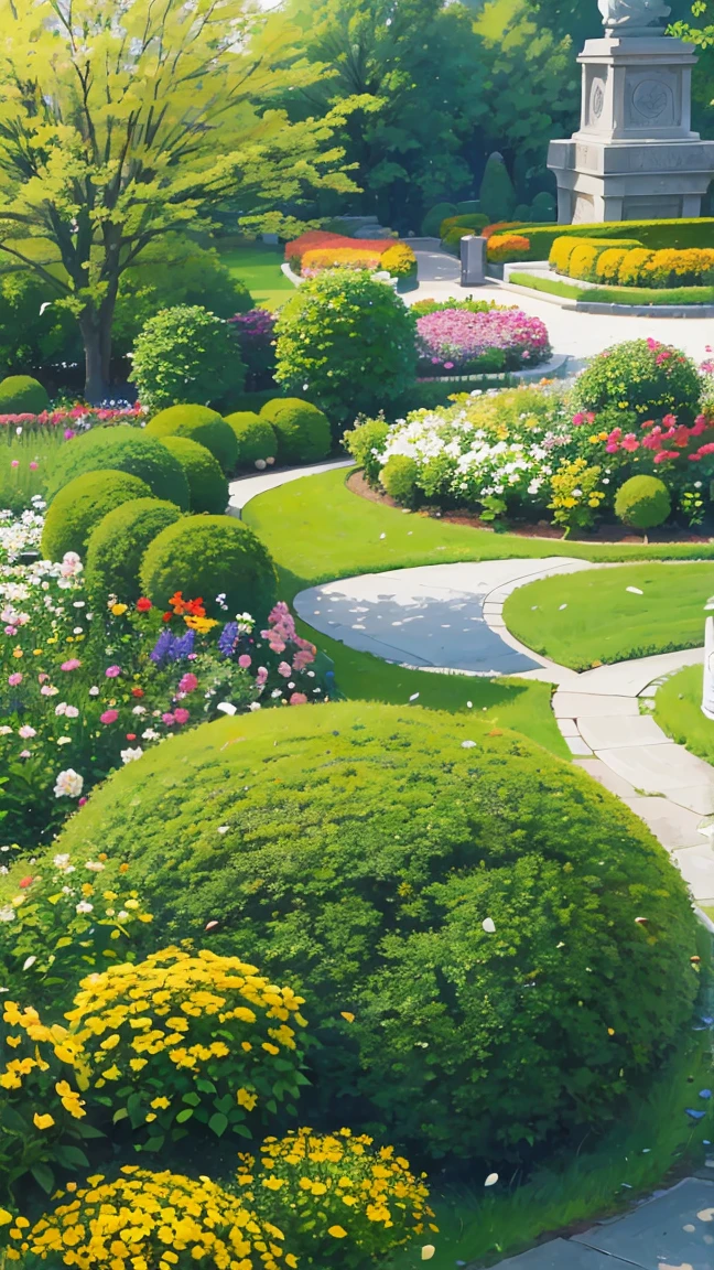 Public garden, flowers, high-resolution details