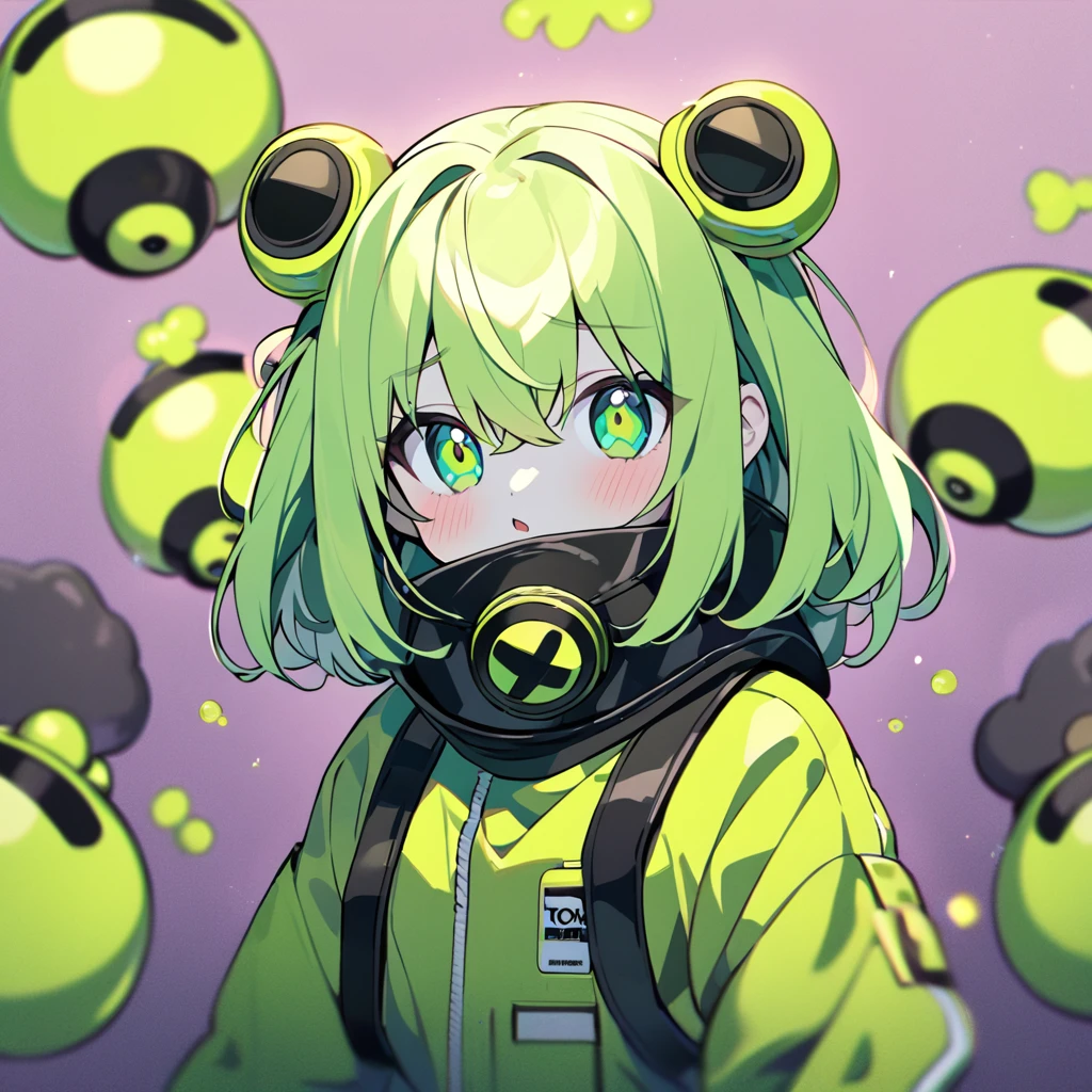 cute girl, toxic suit, green eyes, Long Green Hair