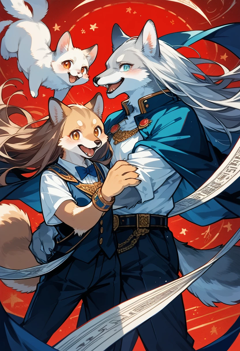 dynamic angle, top quality, best quality, High-quality illustrations, masterpiece, super high resolution, detailed background, detailed background, Romeo and Juliet,boys, girls, Happy, joyful, absurdres(highly detailed beautiful face and eyes)perfect anatomy(kemono, furry anthro),