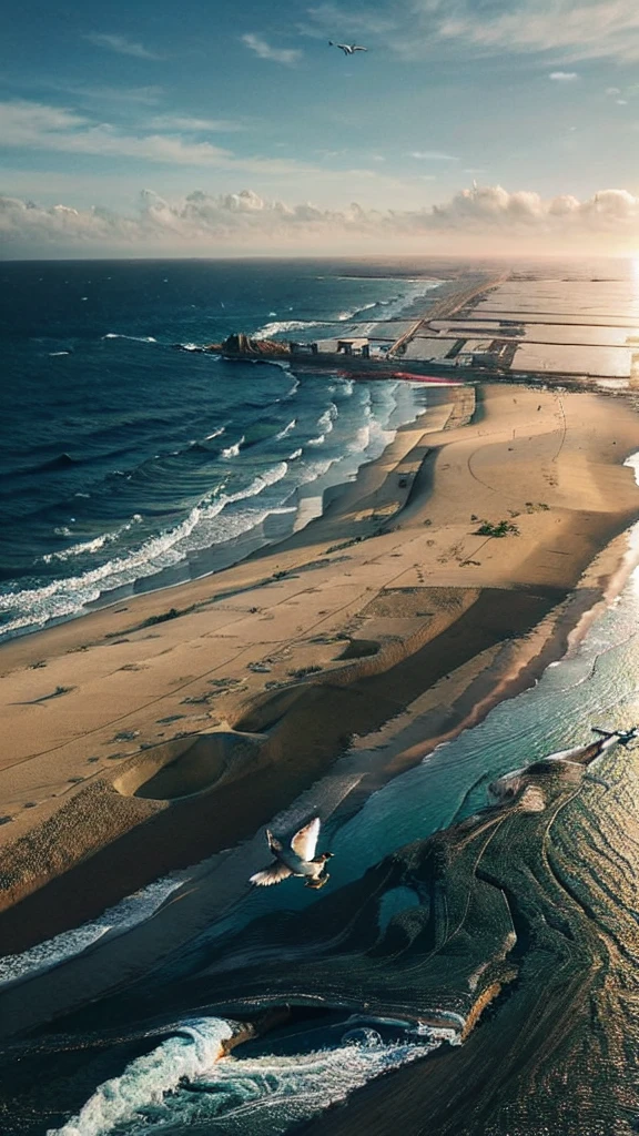 Pigeons flying over the sea